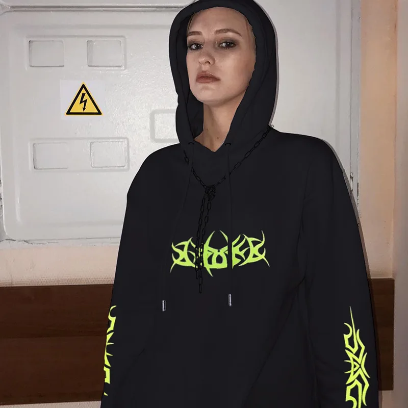  Darlingaga Harajuku winter oversized hoodie dress gothic hooded long sweatshirt pullover print loos