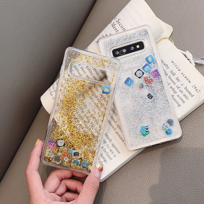

For Samsung Galaxy Note 10 Liquid Tpu soft Clear Phone Shell For Samsung Galaxy S10 Plus Case Quicksand Cover APP icon Case Capa