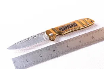 

Damascus golden titanium limited edition folden knife pretty cute gift fruit camping knives short survival self-defense knife