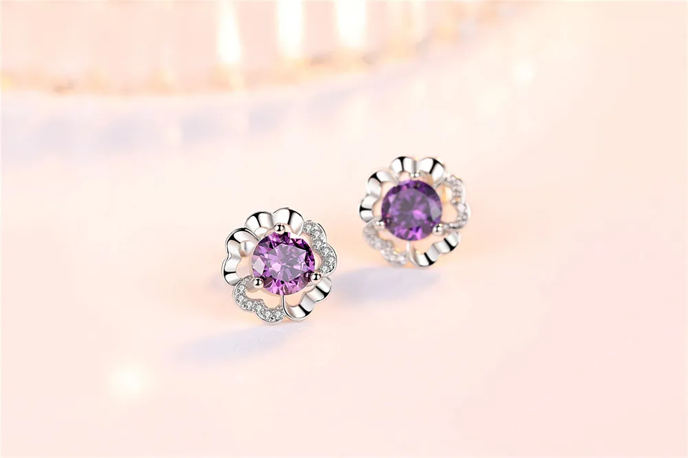 Фирменные ювелирные изделия, роскошные серьги с австрийскими кристаллами фиолетового и белого цвета, серьги с цветком персика для женщин на свадьбу