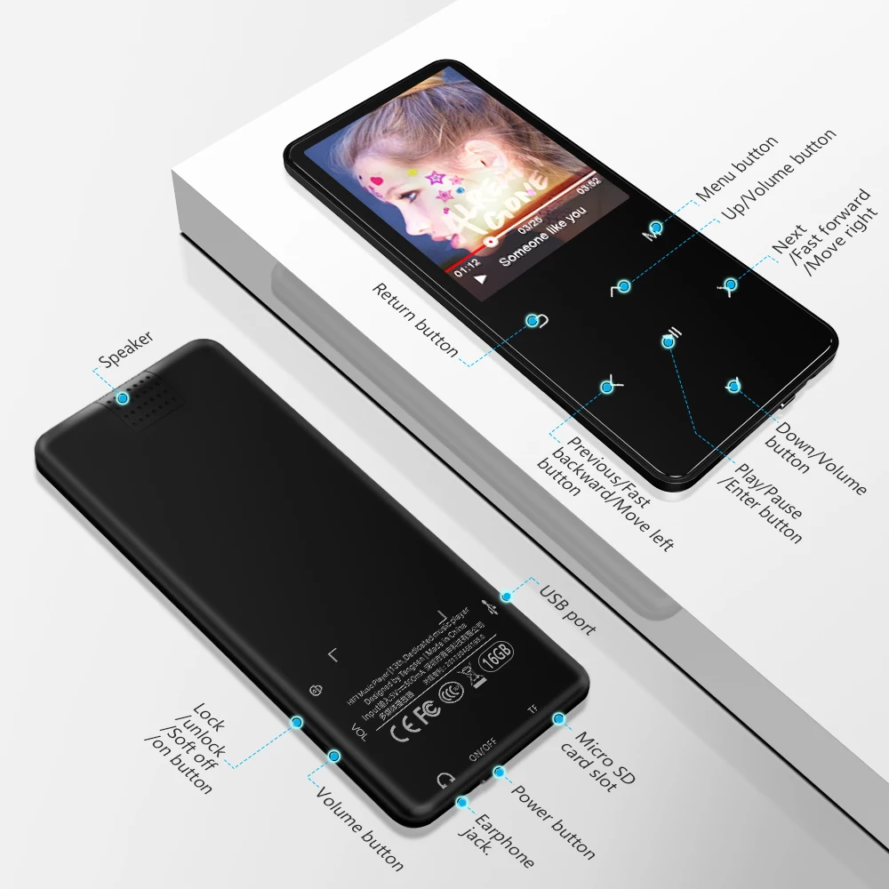 ICEICE MP3 плеер с bluetooth и динамиком сенсорные клавиши 2 4 дюйма hi fi fm радио спортивный