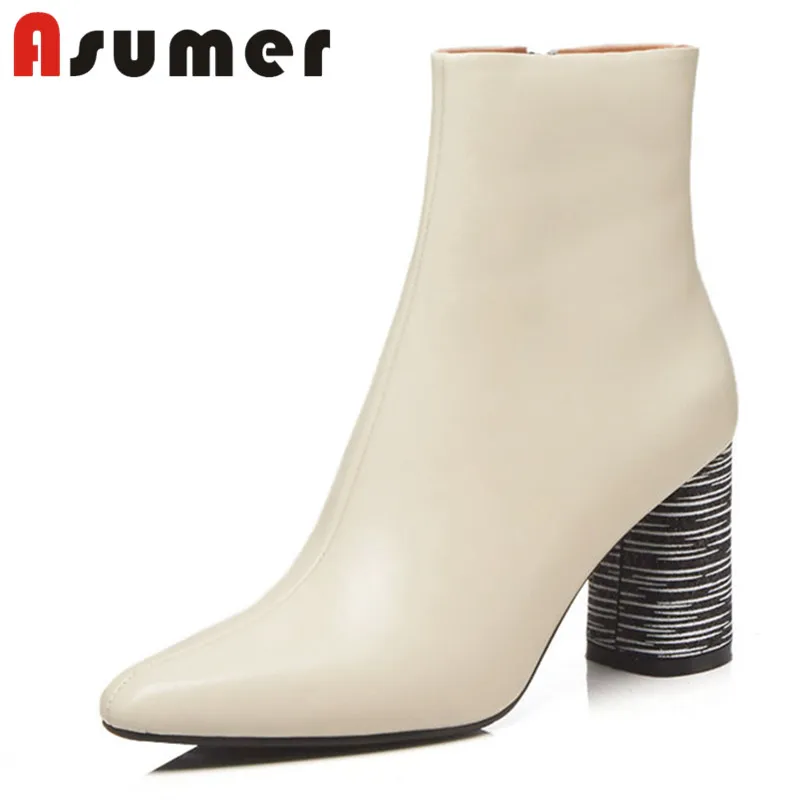 

ASUMER SIZE 33-41 NEW 2018 fashion genuine leather solid fashion autumn boots thick heels pointed toe ankle boots for women