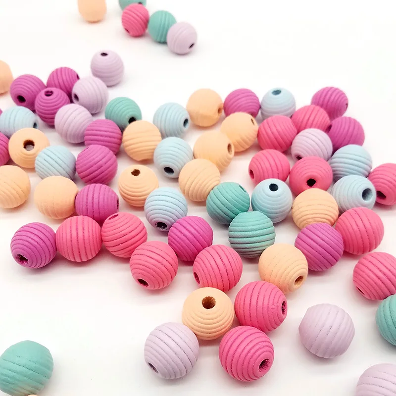 

50pcs Environmental Paint No Varnish Bead 18x20mm Baby DIY Teether Wooden Teething Beads Round Beehive Wood Bead