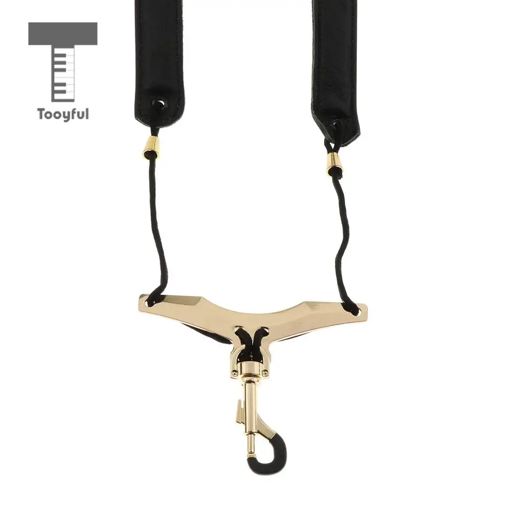 Black/Brown Adjustable Leather Saxophone Shoulder Neck Strap Width 24mm