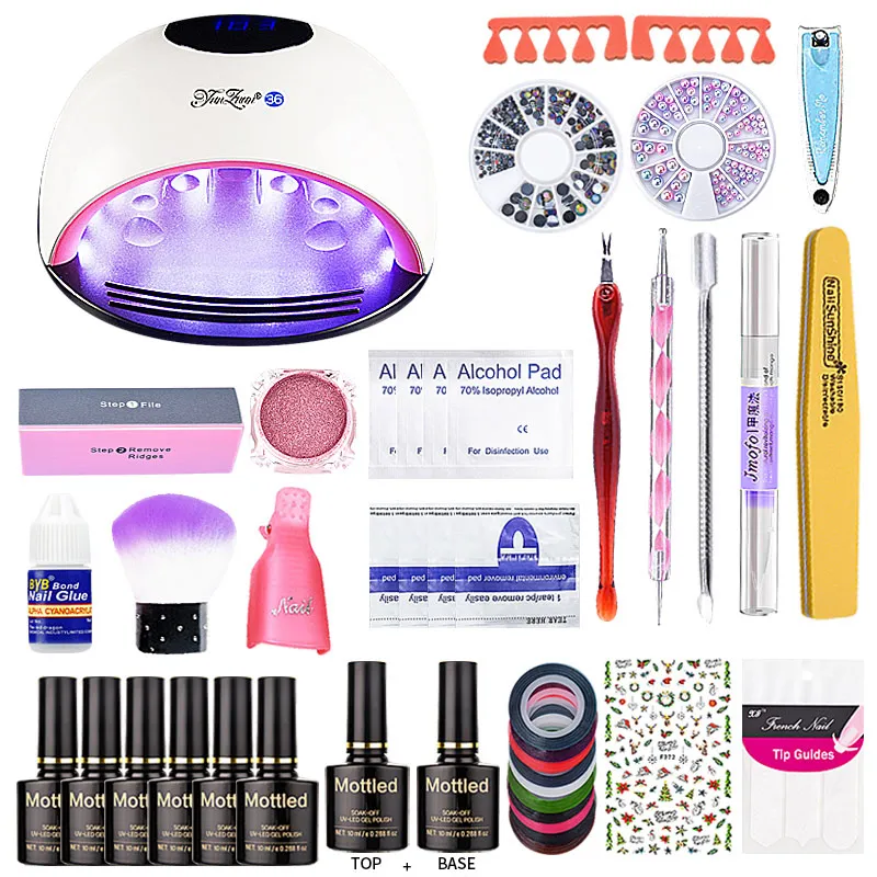 Детская одежда на рост 80, 60 Вт/36 Вт светодиодные лампы Таймер Сушилка для ногтей 6 видов цветов УФ Гель-лак для ногтей комплект УФ-гель для ногтей, инструменты для маникюра, Набор наклеек для удаления файл