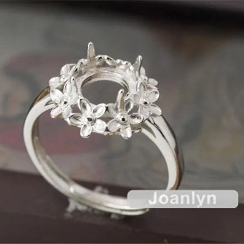 Кольцо Joanlyn для 8 мм круглых кабошонов, покрытое белым золотом, регулируемое кольцо из серебра 925 пробы JZ012