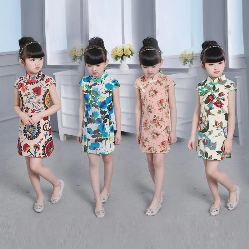 

2018 New Year Chinese Girl Dress Children Dress Qipao Chi-Pao Cheongsam Gift Clothes Children Clothing Girl Floral Newest