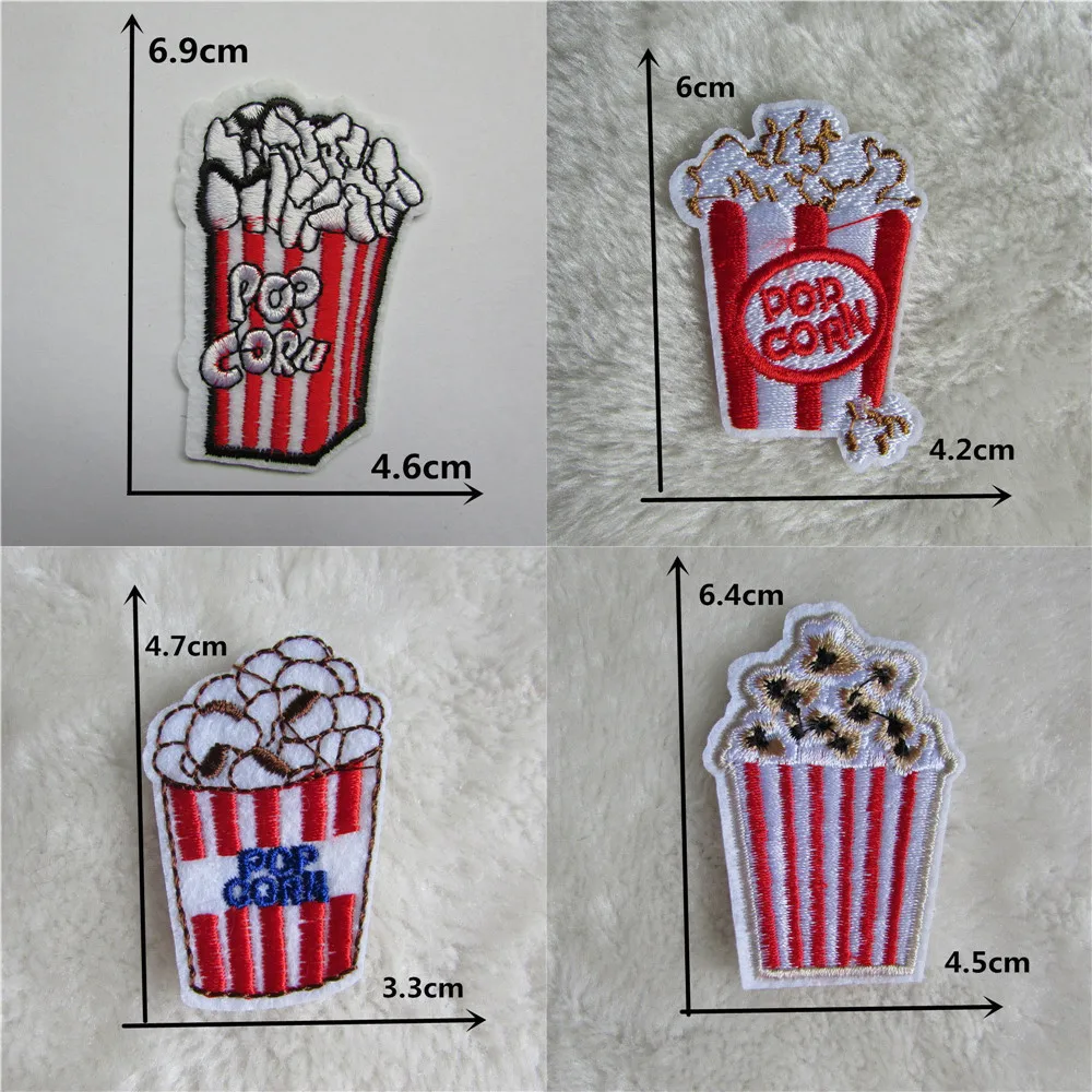 

4PCS French Fries Popcorn Embroidered iron on patches Food badges hat bag thermo-stickers Applique applications for clothes DIY