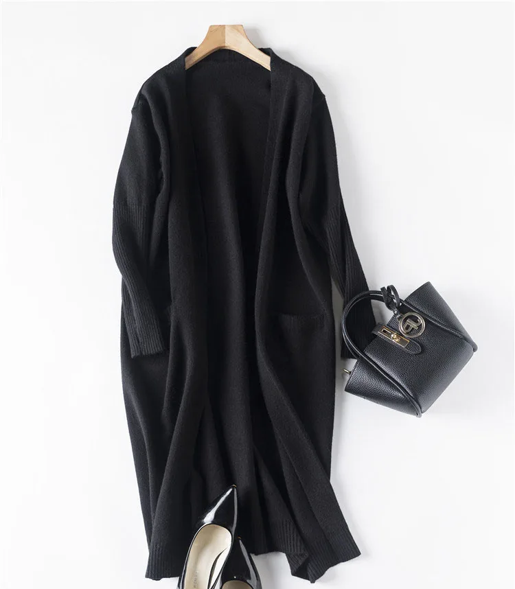 Черный кардиган женский вязаный длинный кардиган свитер элегантный осень зима теплое пальто свитера pull femme casaco feminino