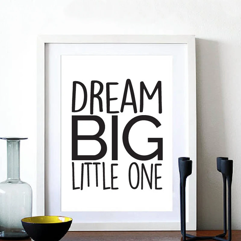 Dream Big Little One картина с цитатой Nurery настенный Художественный Черный Белый постер