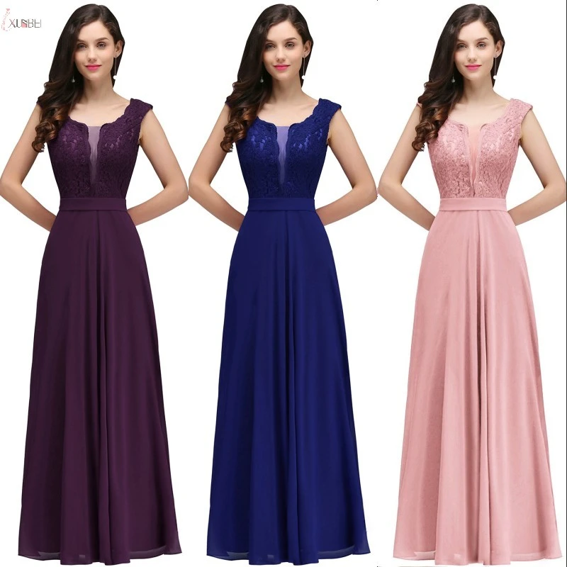 Vestidos Largos De Dama De Honor De Gasa Cuello Redondo Sin Mangas Para Invitados De Fiesta De Bodas Madrina 2019 Vestidos Para Dama De Honor Aliexpress