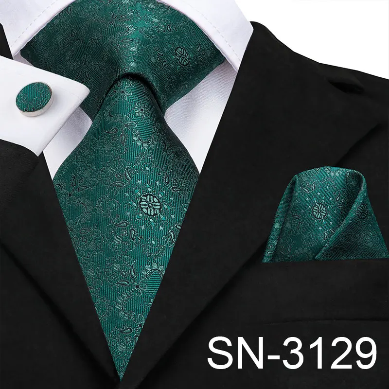 SN-3129 Hi-Tie, новинка, зеленые шелковые мужские галстуки для мужчин, 8,5 см, Классические мужские галстуки для свадебной вечеринки, набор, животные, полосатый галстук на шею и носовые платки - Цвет: SN-3129