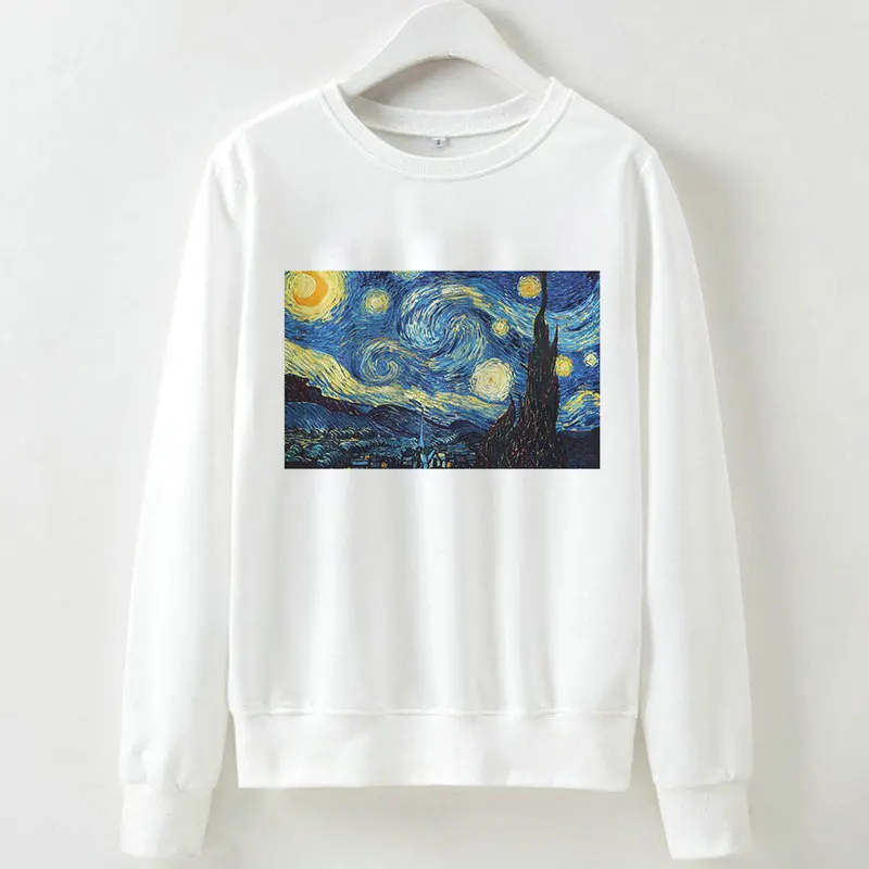 Женская толстовка с капюшоном с длинным рукавом, винтажный пуловер с изображением Ван Гога, звездная ночь, эстетический белый пуловер, Топы Harajuku, повседневная женская одежда - Цвет: 1207