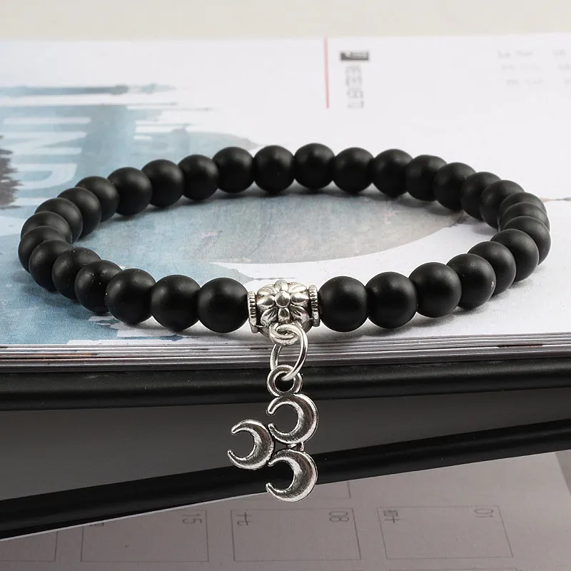 

Newest Natural Stone Beaded Bracelets Romantic Silver Moon Pendant Charm Bangles For Men Women Jewelry Couple Accessories Gifts