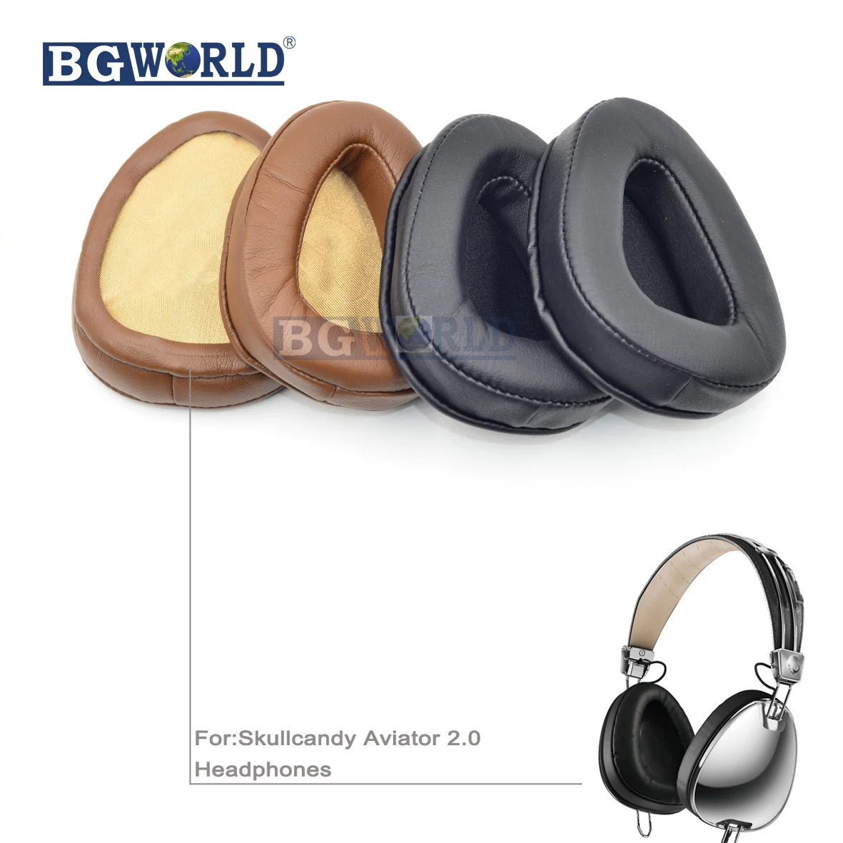 BGWORLD Replacement Brown Ear Pads Replacement Earpads cushion for Skullcandy Aviator 2.0 Headphones part headset sponge