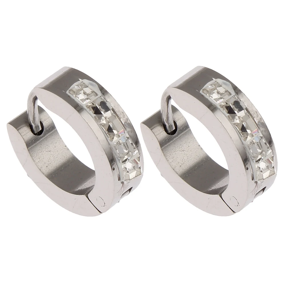 

Punk Men Women Stainless Steel Hoop Earrings With Crystal CZ Steel Color Round Circle Hoop Huggie Earrings aros acero quirurgico