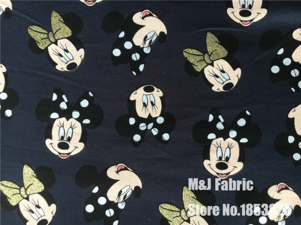 50*170 см Мультфильм Блестящие лук Минни трикотажные Хлопчатобумажная ткань Для Пошива diy Лоскутное Родитель-ребенок Одежда, BABY girl одежда