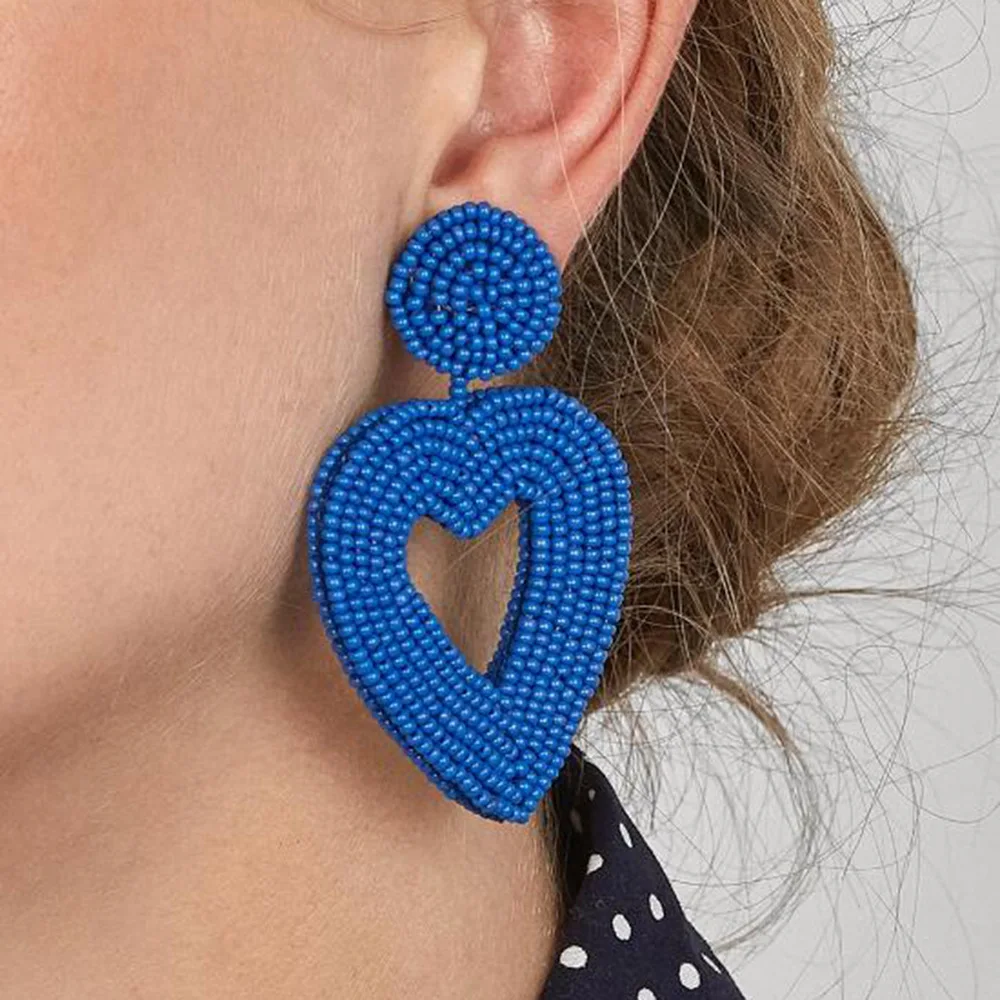 

MESTILO Handmade Beaded Earrings Jewelry Wedding Bridal Jewelry Bohemian Love Heart Fringed Dangle Earrings Party Jewelry Gifts
