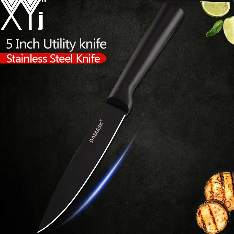 Дамасские японские кухонные ножи 3Cr13, набор кухонных ножей из нержавеющей стали, нож с черным покрытием, острый и прочный, лучшие поварские инструменты - Цвет: 5 inch utility