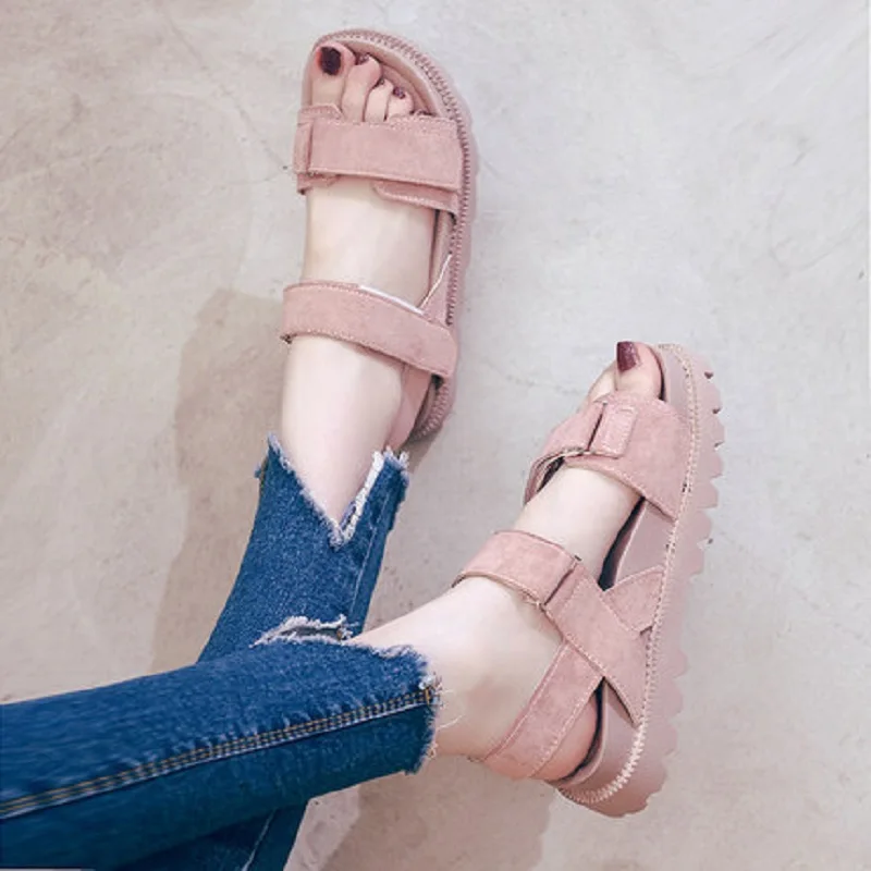 

2019 summer new Harajuku style flat bottom wild thick-soled platform shoes women's shoes shallow sandals