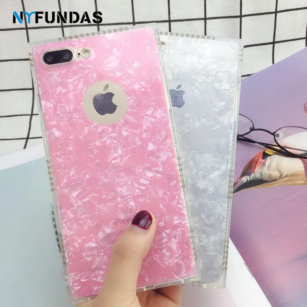 

Coque case For iphone 8plus 7 6 6S Plus X XS 5 5S SE Conch Shell Glitter Back cover case for iphone 8 7 iphoneX square Accessory