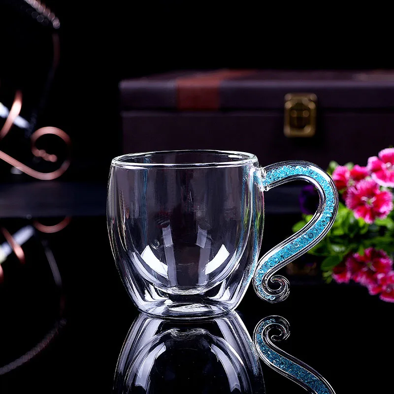 Coffee Mug Crystal Glass Cup Luxury Double Layers Milk Cup Tea Water
Bottle Rhinstones Drinkware H1124