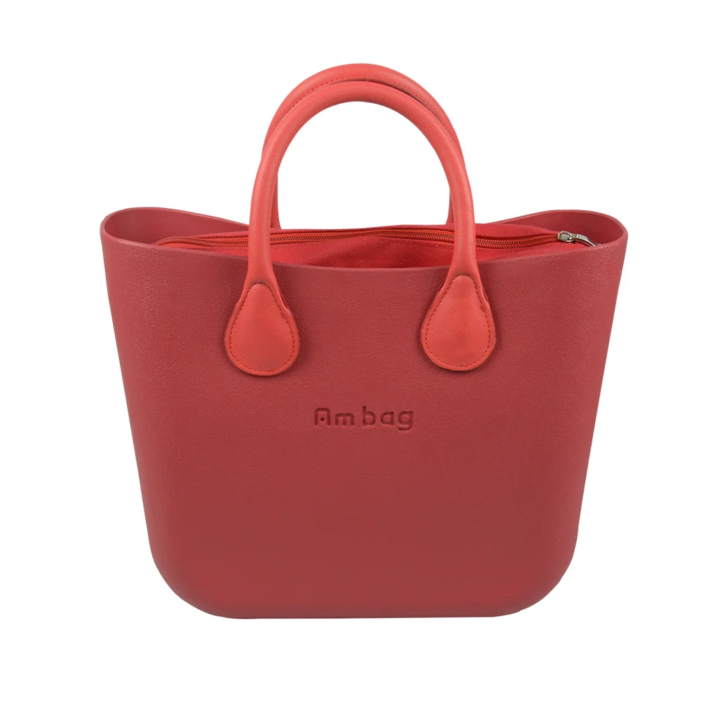 AMbag Obag стильная Водонепроницаемая мини-сумка EVA AMbag с подкладкой из парусины на молнии красочная кожаная ручка женская сумка DIY - Color: Red