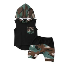 2 шт. для маленьких детей камуфляжные, для мальчика, футболка комплект одежды+ брюки Размеры на возраст от 0 до 24 месяцев