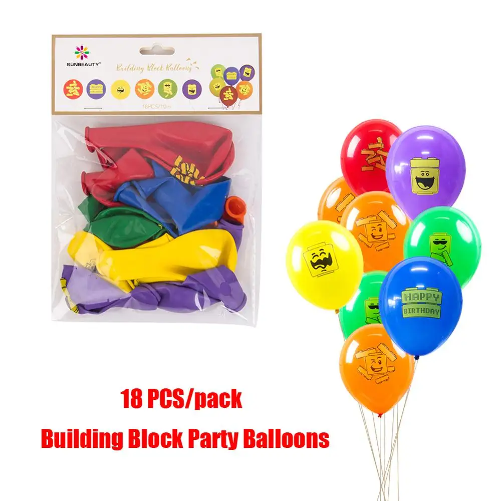 

18pcs Colourful Brick Brick Theme Party Balloons Happy Birthday Building Block Kids Birthday Brick and Block Signs