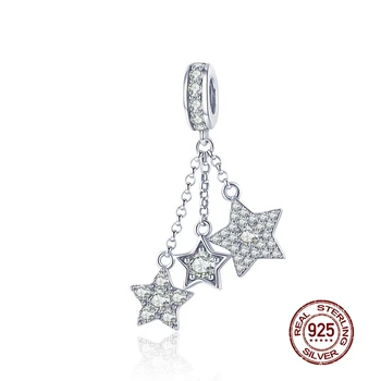 

MOWIMO Dazzling Zircon Star Bead 925 Sterling Silver Charms Fit Original Silver Bracelets Pendant Women Jewelry Making BKC881