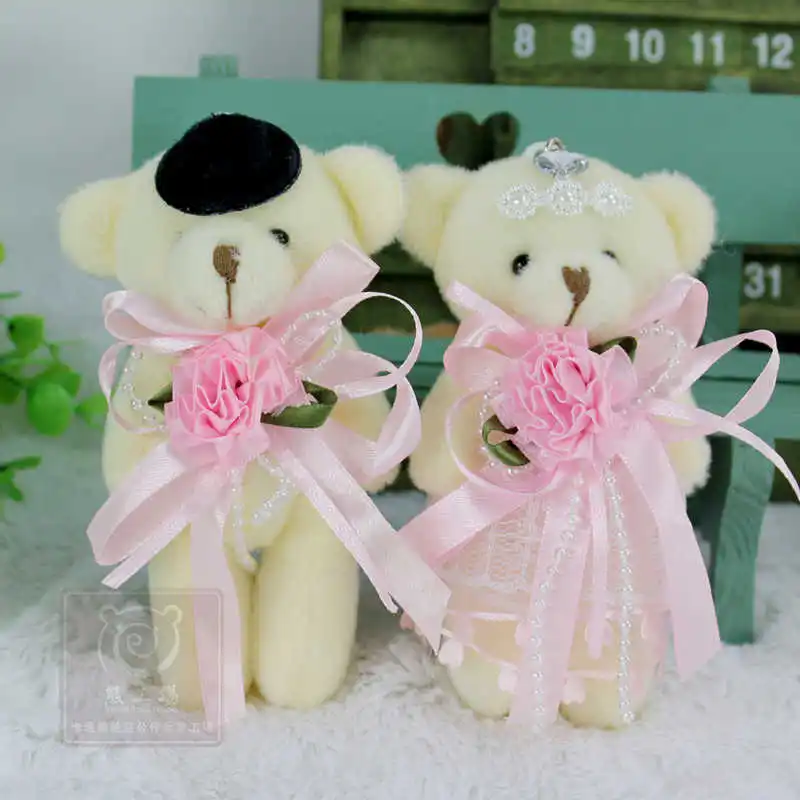 2 шт./пара 12 см Kawaii мягкие куклы медведей Свадебный Teddy Bear Плюшевые игрушки свадебный подарок год Рождественский подарок Жених и невеста - Цвет: Розовый