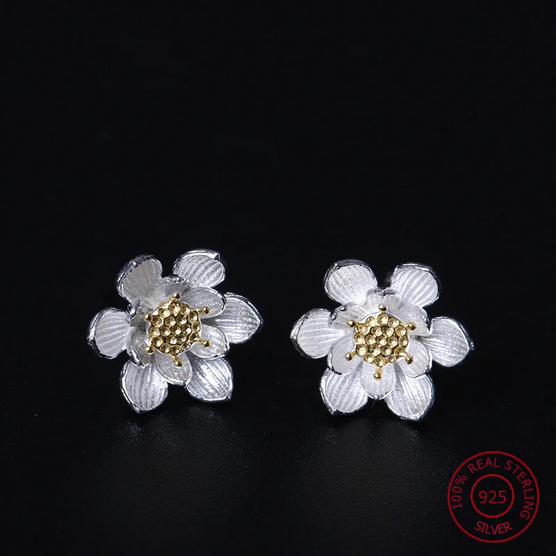 Женские серьги гвоздики из серебра 925 пробы с цветком лотоса|earrings for|earrings for womenearring