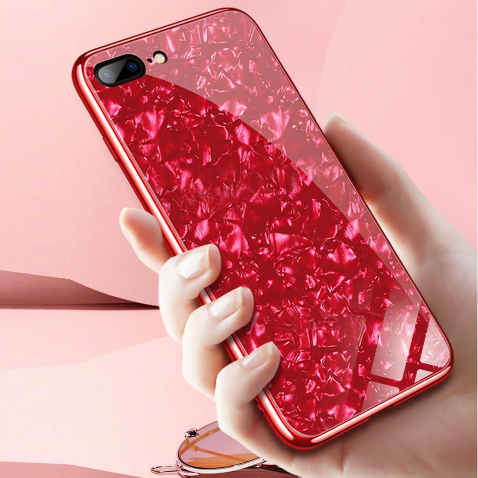Luxury Tempered Glass Case for iPhone 8 Hard Back Shell Soft TPU Bumper