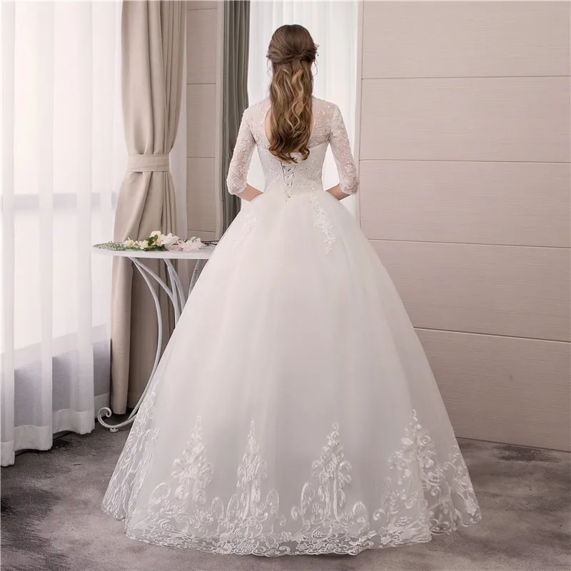 Vestidos De Noiva Mrs Win Свадебное бальное платье на шнуровке с коротким рукавом Элегантное свадебное платье с вышивкой кружевное платье Vestido De Noiva