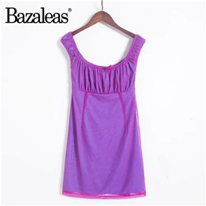 Bazaleas Сетчатое фиолетовое летнее черное сексуальное женское платье с открытыми плечами тонкие мини-платья винтажные Клубные платья вечерние платье прямые поставки - Цвет: B19 purple