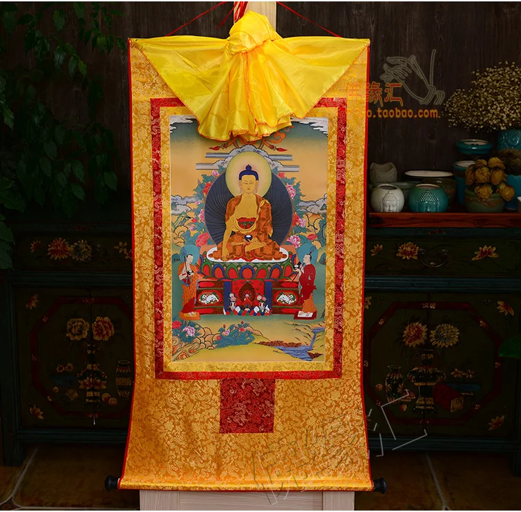 Wholesale Buddhist supplies TOP Buddhism Home Decor ART silk the Buddha Shakyamuni Thang ga