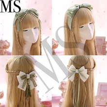 Лолита японский Сен женская шпилька кисточкой бисером кружева птица клетка маття зеленый платье лук KC обруч