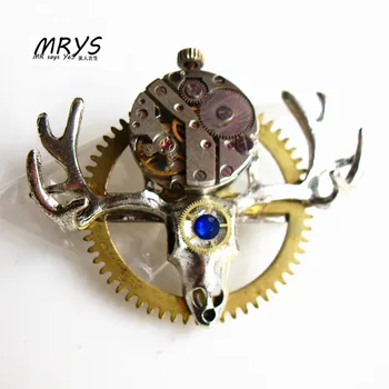 

steampunk gothic punk deer antler watch movements parts gears brooch pins badge men women girls s christmas party
