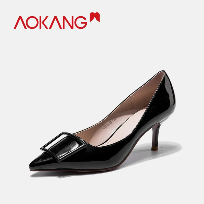 

AOKANG 2019 Spring Fashion Shoes women's high heel pumps Shoes pointed toes office buckle OL ladies shoes