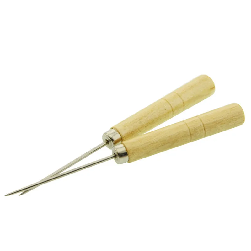 

5Pcs Useful Leather Wood Handle Awl Hole Hook Tools Leather Craft Stitching Sewing Awl For Handmade Repair Craft Accessories
