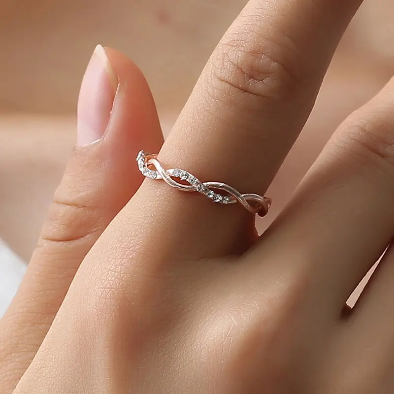

Round Rings For Women Thin Rose Gold Color Twist Rope Stacking Wedding Rings in Stainless Steel bijoux
