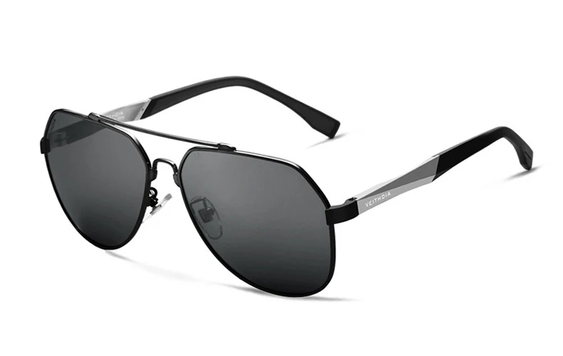 Мужские солнцезащитные очки VEITHDIA, крупные очки из алюминиево-магниевого сплава с синими поляризационными стеклами, модель 3598 - Цвет линз: Черный