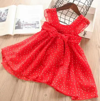 

2019 Summer Children Girls Chiffon Dot Back Bow Vest Dresses, Princess Cute Red Clothing 5 pcs/lot, Wholesale