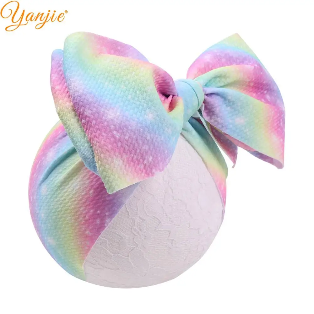 

2019 New Arrival Large 7" Hair Bows Tied Knot Headband Waffle Flower Print Elastic Headwrap Girl DIY Hair Accessories boutique
