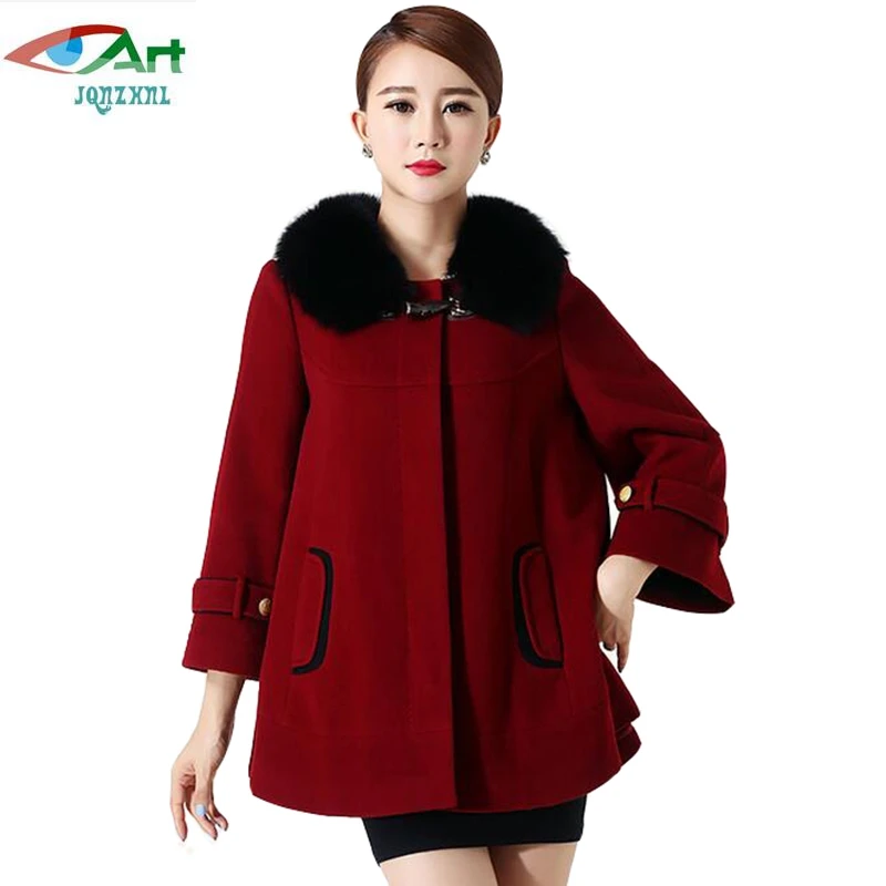 

JQNZHNL Women Cashmere Woolen Jacket Overcoats 2019 New Winter Fox Fur Collar Women Elegant Loose Casual Woolen Coat Jacket E842