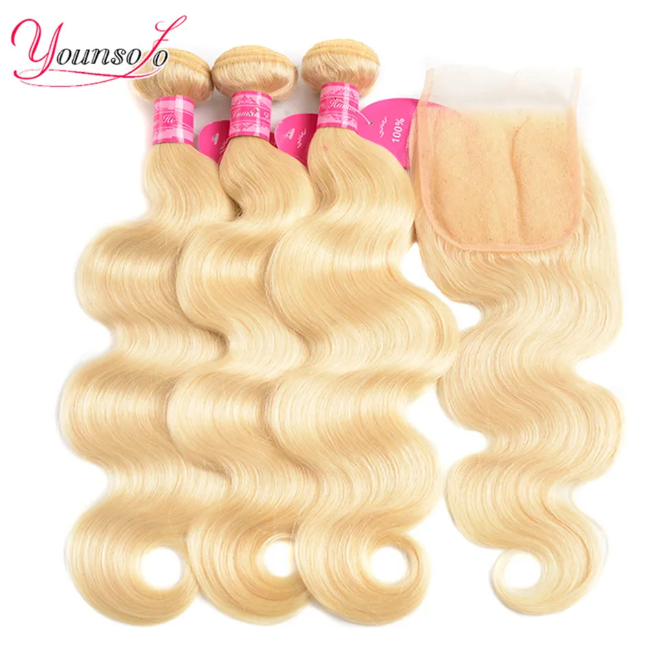 

Younsolo 613 Blonde Bundles With Closure Brazilian Body Wave 3 Bundles With Closure Blonde Human Hair Bundles With Closure Remy