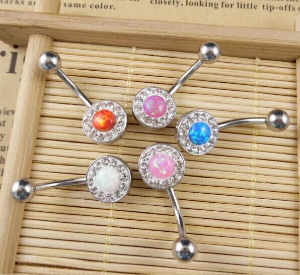 

2015 Limited Ear Plugs Piercing 1 Pcs 2016 New 316l Surgical Steel Opal Gemmed Belly Ring 1.6*10*5/8mm Of Body Jewelry 5 Color