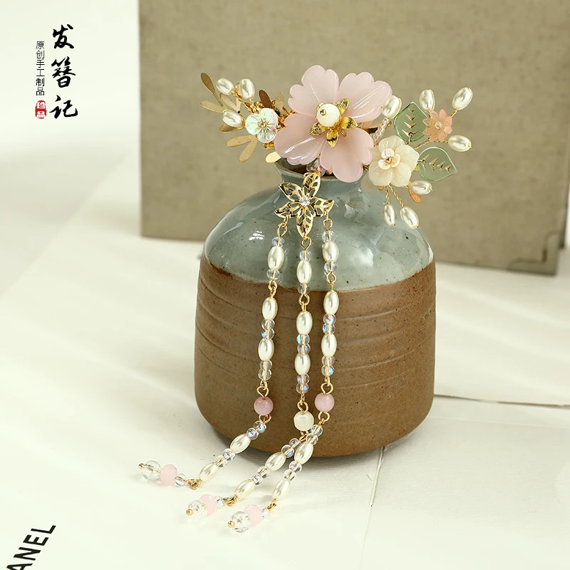 

Chinese vintage PINK tassel handmade hairpin hair sticks Hair clip accessories Headwear for hanfu kimono COSPLAY 1pc