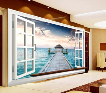 

Natural Scenery Seagull Bridge 5D Papel Murals window frame 3d Mural wallpaper for Living Room 3d wall photo murals wall paper