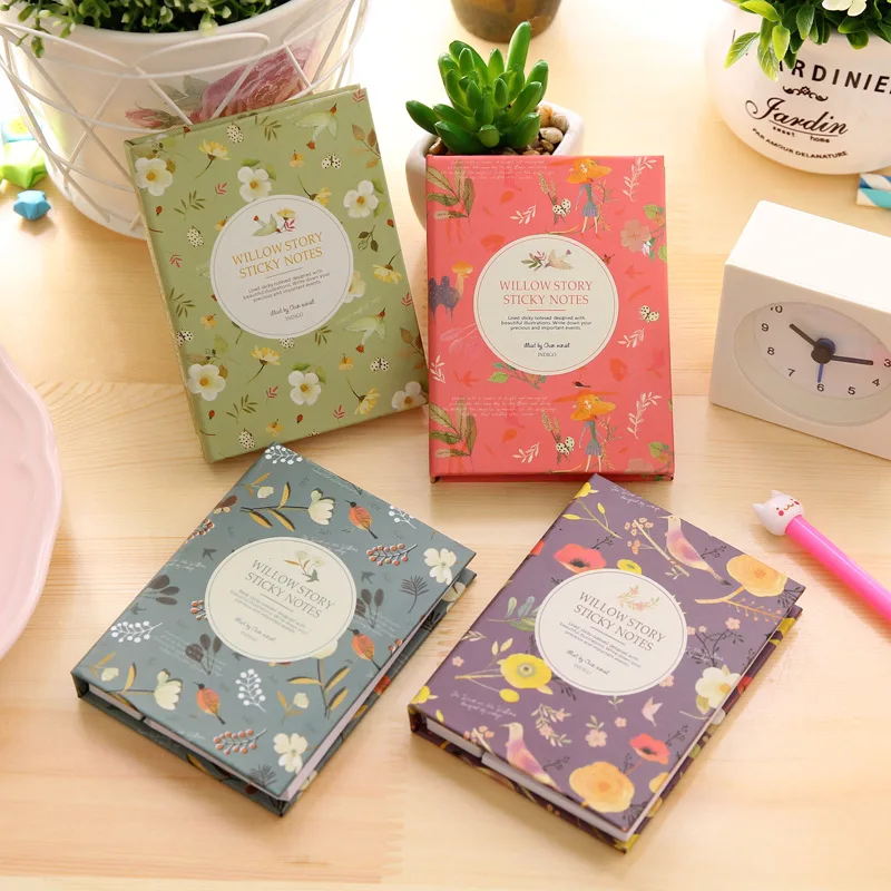 

DELVTCH 1pcs Memo pad New Creative Bird Flowers Floral Notepad Combination Sticky Notes With A Pen Included Kawaii Notebook
